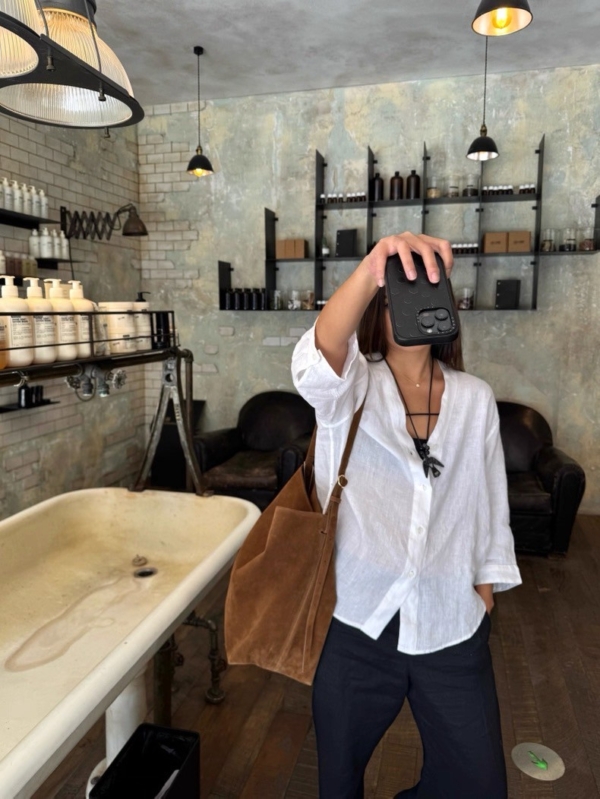 V領亞麻法式襯衫