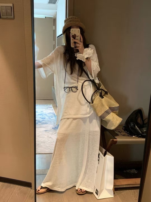 亞麻棉T半身裙套裝