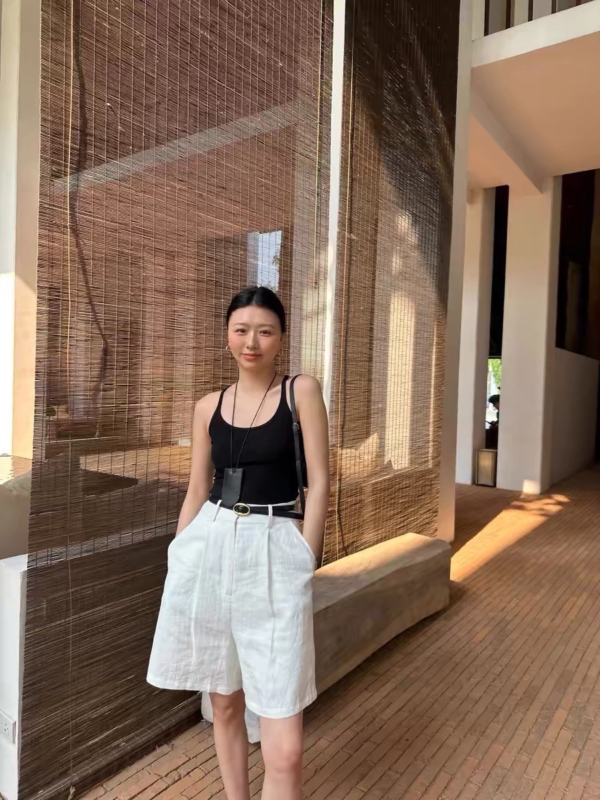 100%亞麻熱賣亞麻中長短褲顯瘦