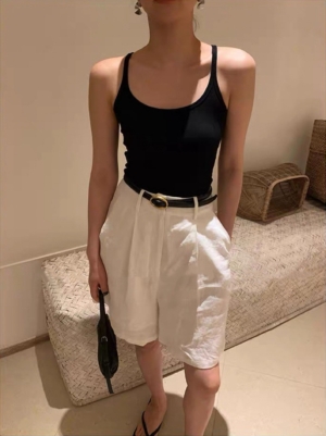 100%亞麻熱賣亞麻中長短褲顯瘦