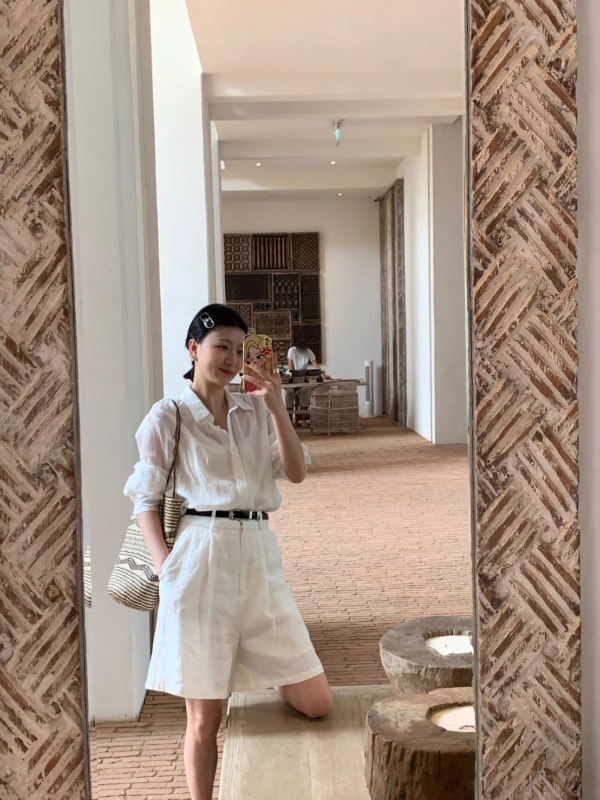 100%亞麻熱賣亞麻中長短褲顯瘦