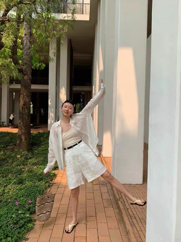 100%亞麻熱賣亞麻中長短褲顯瘦