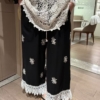 亞麻勾花刺繡九分褲