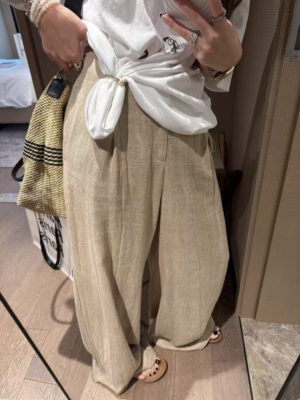 飄帶闊腿棉麻長褲