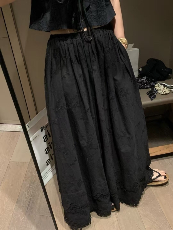 鬆緊腰繡花勾花長裙