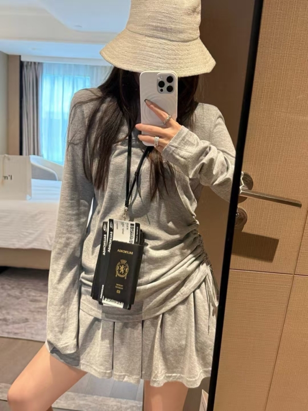 萊賽爾露背長袖短裙套裝