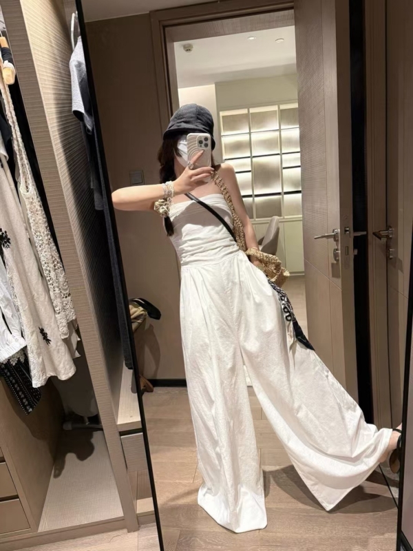 亞麻棉抹胸連身褲