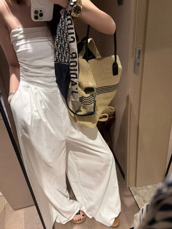 亞麻棉抹胸連身褲