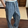 休閒運動條紋寬鬆直筒褲遛彎褲