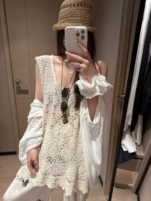 100%棉長版鏤空背心裙