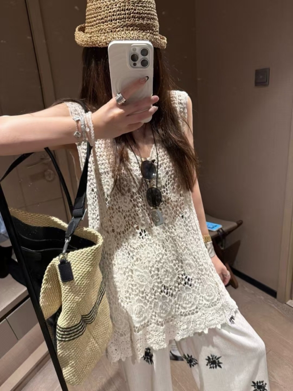 100%棉長版鏤空背心裙