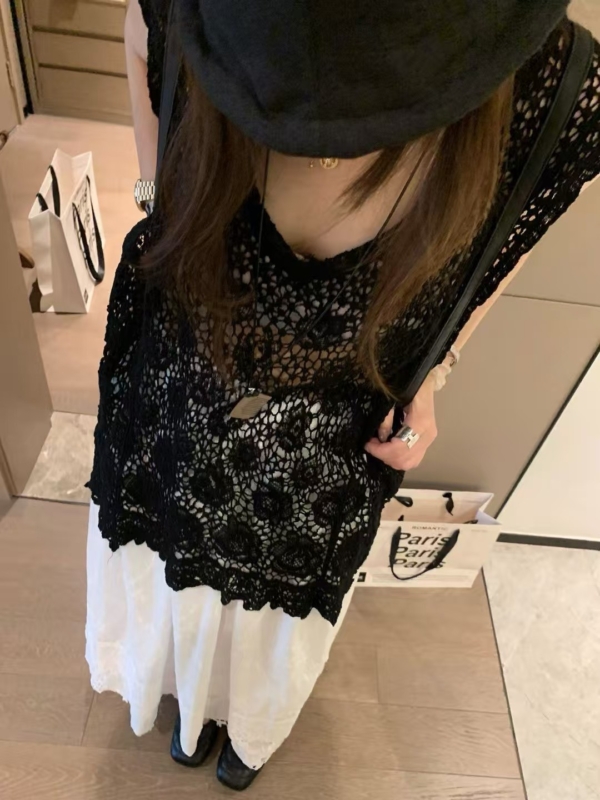 100%棉長版鏤空背心裙