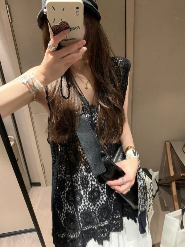 100%棉長版鏤空背心裙