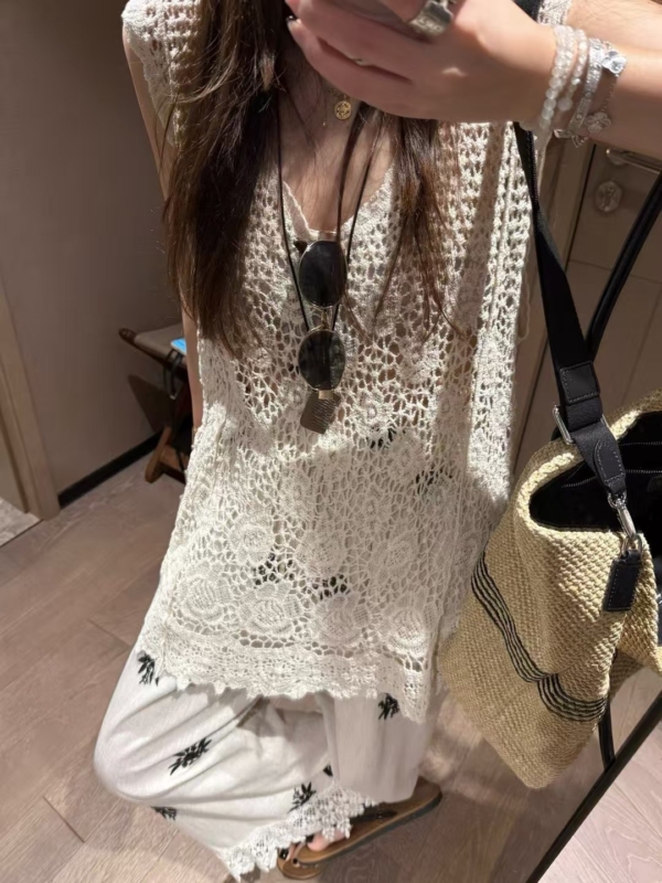 100%棉長版鏤空背心裙