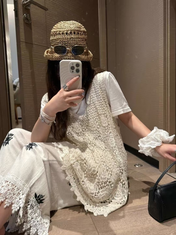 100%棉長版鏤空背心裙