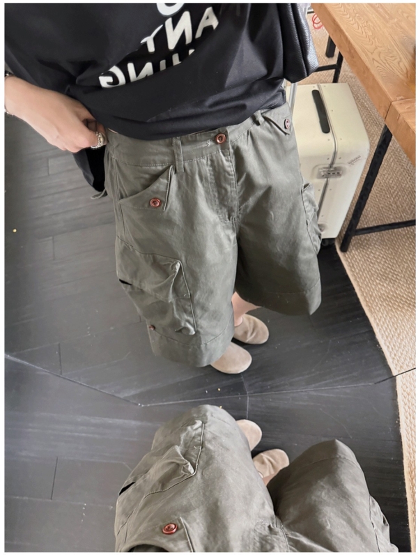 機能重工裝褲寬鬆大口袋七分褲