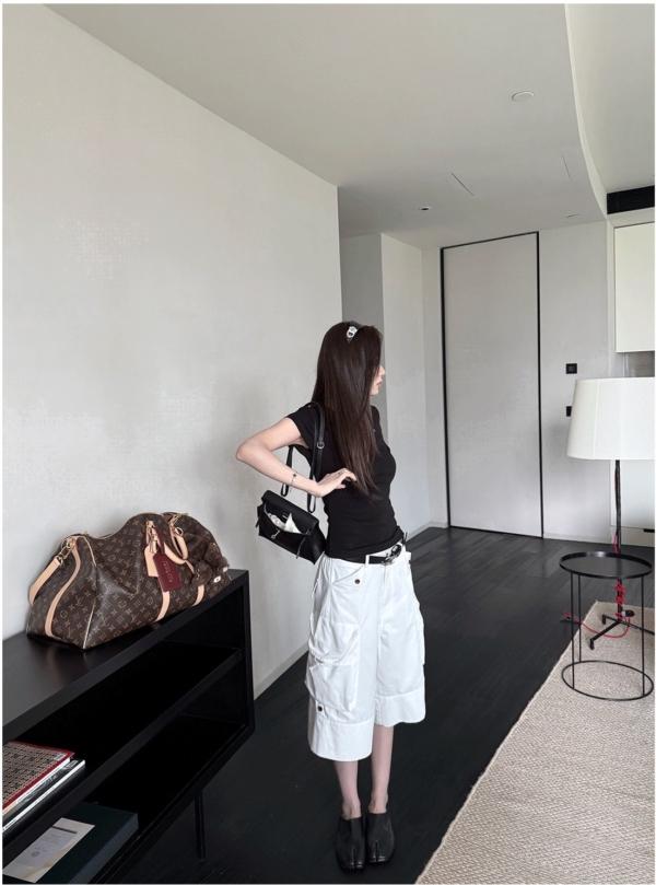 機能重工裝褲寬鬆大口袋七分褲