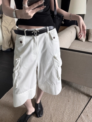 機能重工裝褲寬鬆大口袋七分褲