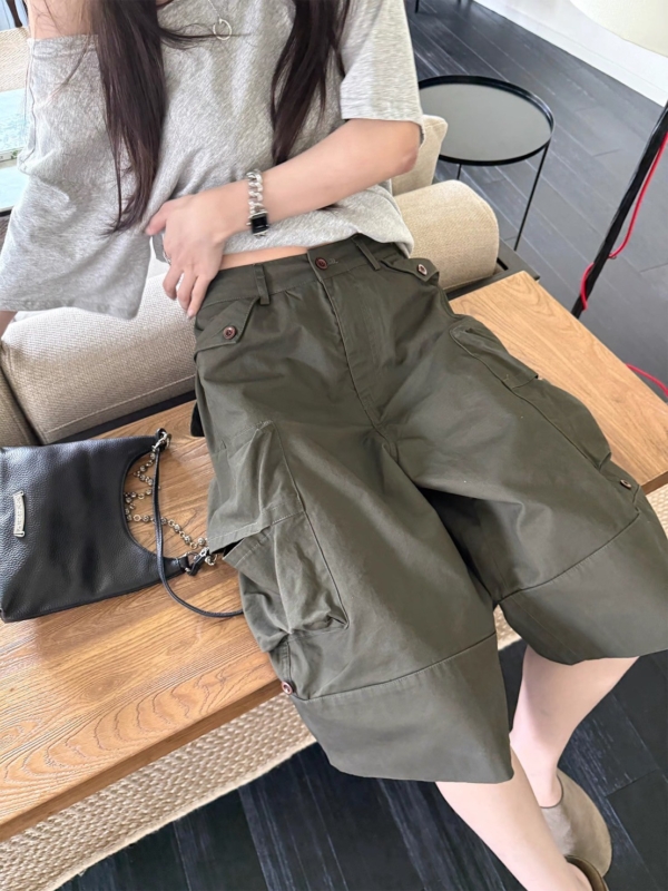 機能重工裝褲寬鬆大口袋七分褲