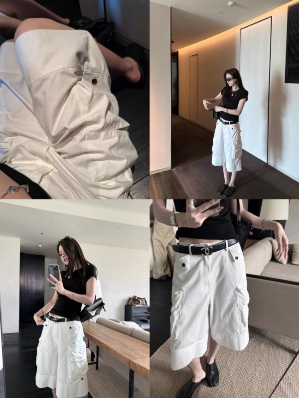 機能重工裝褲寬鬆大口袋七分褲