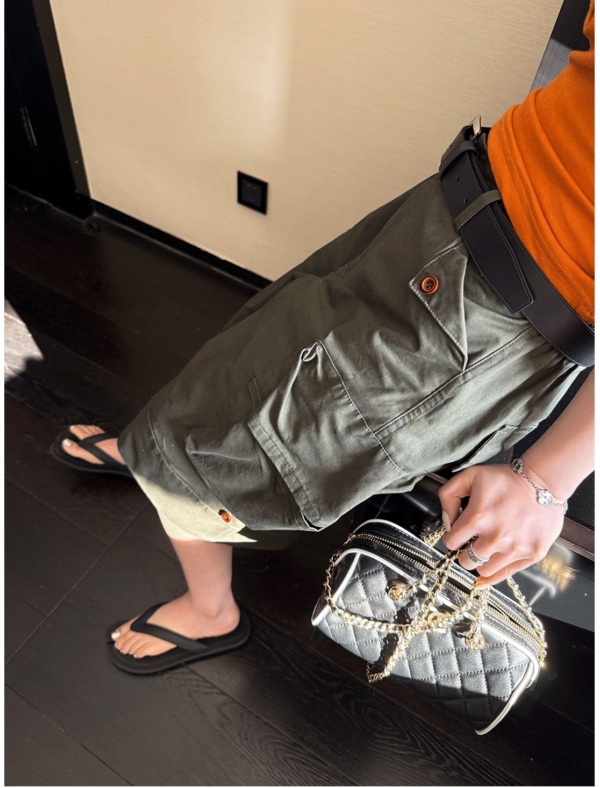 機能重工裝褲寬鬆大口袋七分褲