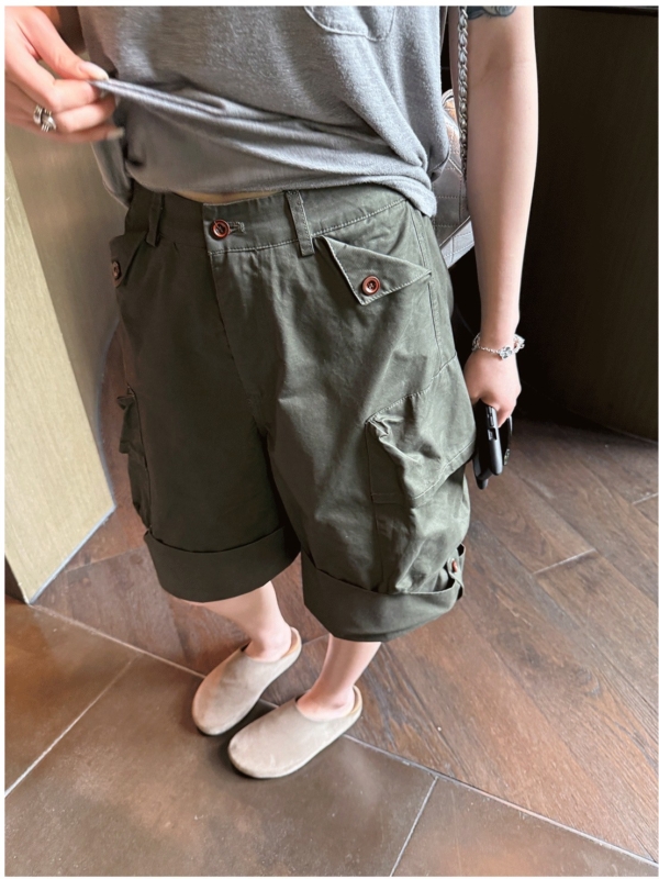 機能重工裝褲寬鬆大口袋七分褲