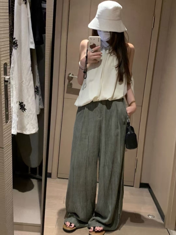 飄帶闊腿棉麻長褲