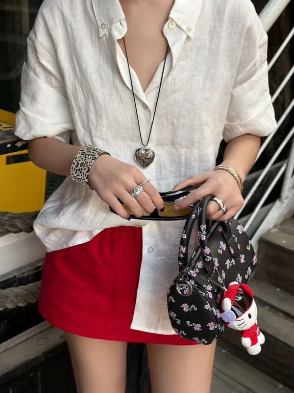 100%亞麻手工捲袖短袖襯衫