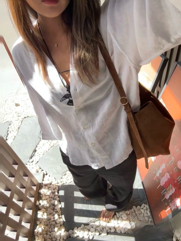 V領亞麻法式襯衫