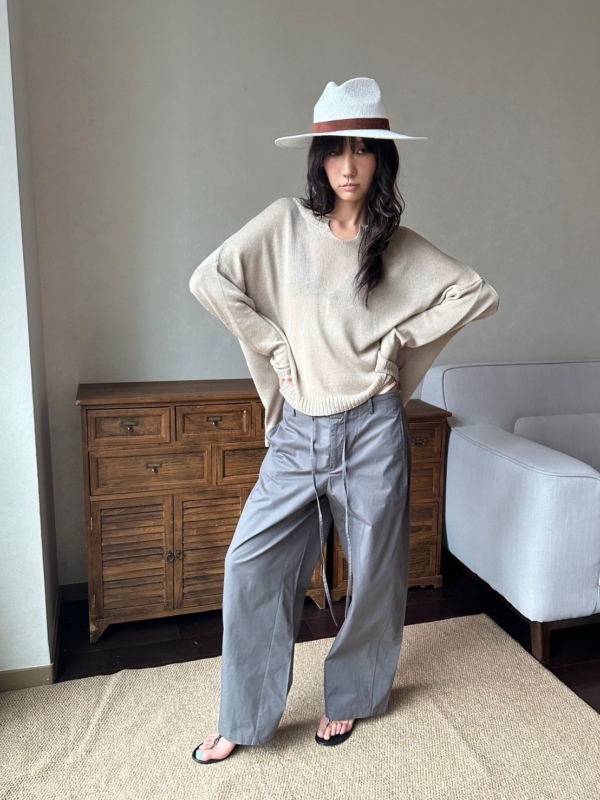 V領亞麻薄款不規則針織衫鏤空慵懶風罩衫