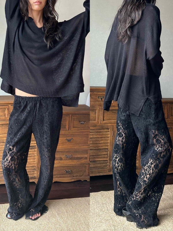 V領亞麻薄款不規則針織衫鏤空慵懶風罩衫