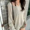 V領亞麻薄款不規則針織衫鏤空慵懶風上衣