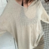 V領亞麻薄款不規則針織衫鏤空慵懶風上衣