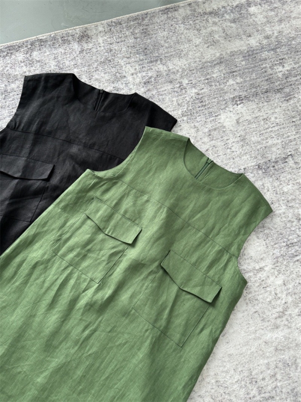 無袖魚尾亞麻洋裝亞麻背心無袖洋裝