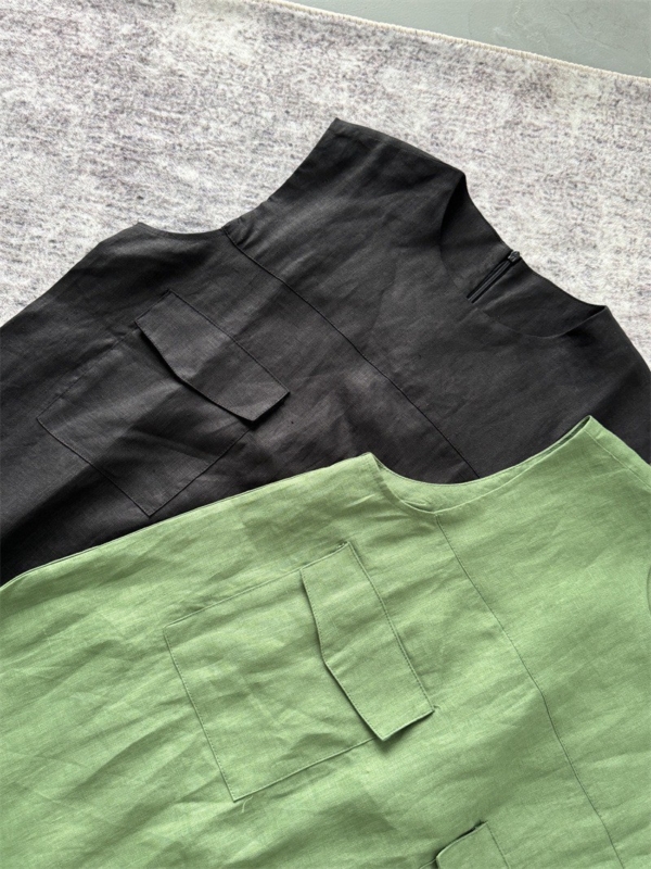 無袖魚尾亞麻洋裝亞麻背心無袖洋裝