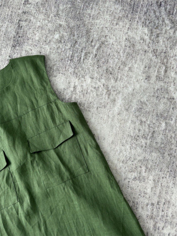 無袖魚尾亞麻洋裝亞麻背心無袖洋裝