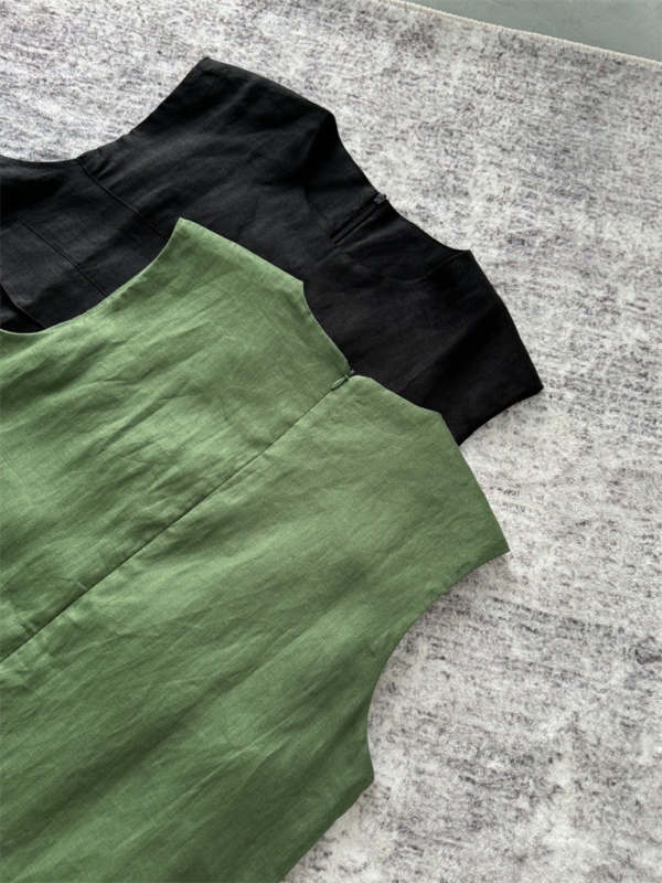 無袖魚尾亞麻洋裝亞麻背心無袖洋裝