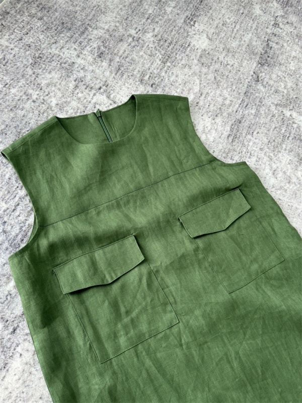 無袖魚尾亞麻洋裝亞麻背心無袖洋裝