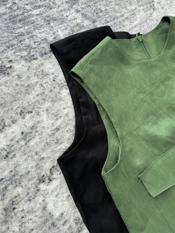 無袖魚尾亞麻洋裝亞麻背心無袖洋裝