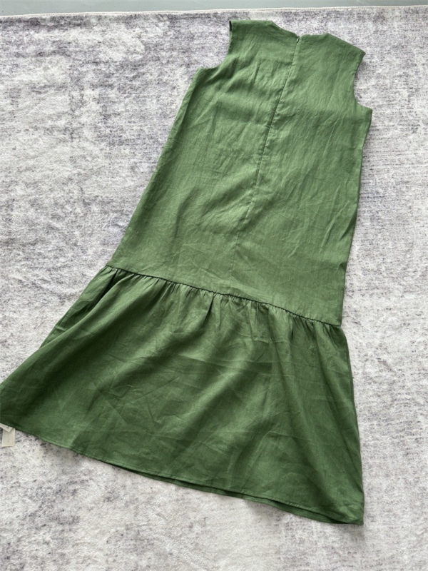 無袖魚尾亞麻洋裝亞麻背心無袖洋裝