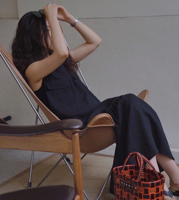 無袖魚尾亞麻洋裝亞麻背心無袖洋裝