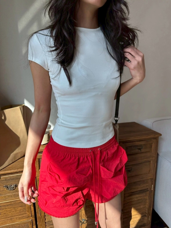 鬆緊腰休閒百搭尼龍工裝短褲