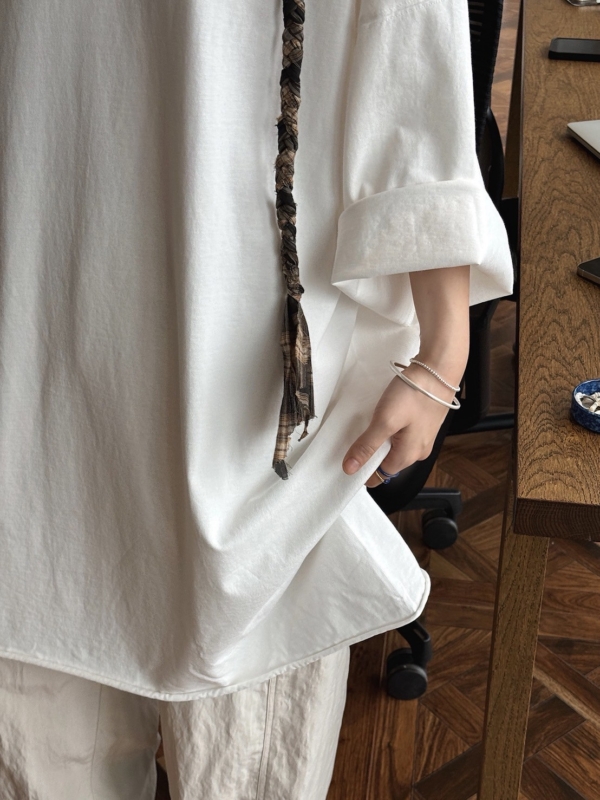 大落肩空氣感輪廓中長T恤捲邊短袖上衣