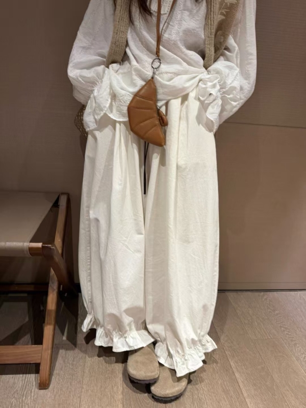 入秋超柔紗洗棉花邊燈籠長褲