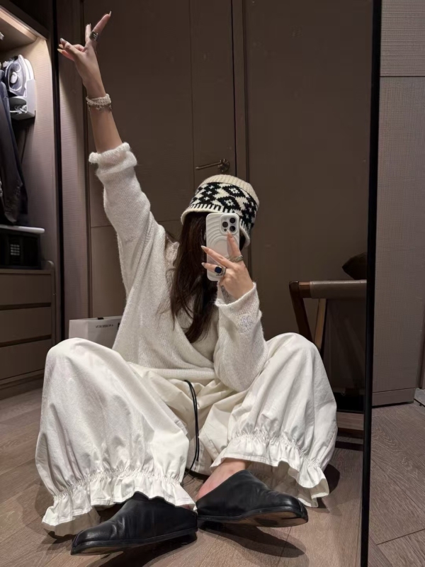 入秋超柔紗洗棉花邊燈籠長褲