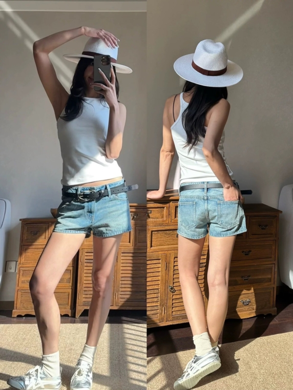 LINE_ALBUM_百搭低腰牛仔褲_250813_1 經典低腰全棉復古直筒洗水百搭牛仔短褲