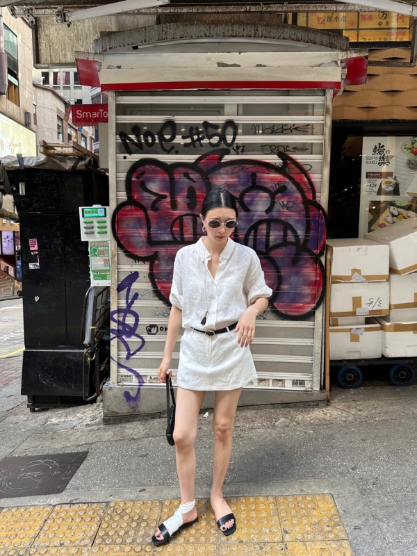 夏款純亞麻袖口翻折休閒襯衫上衣