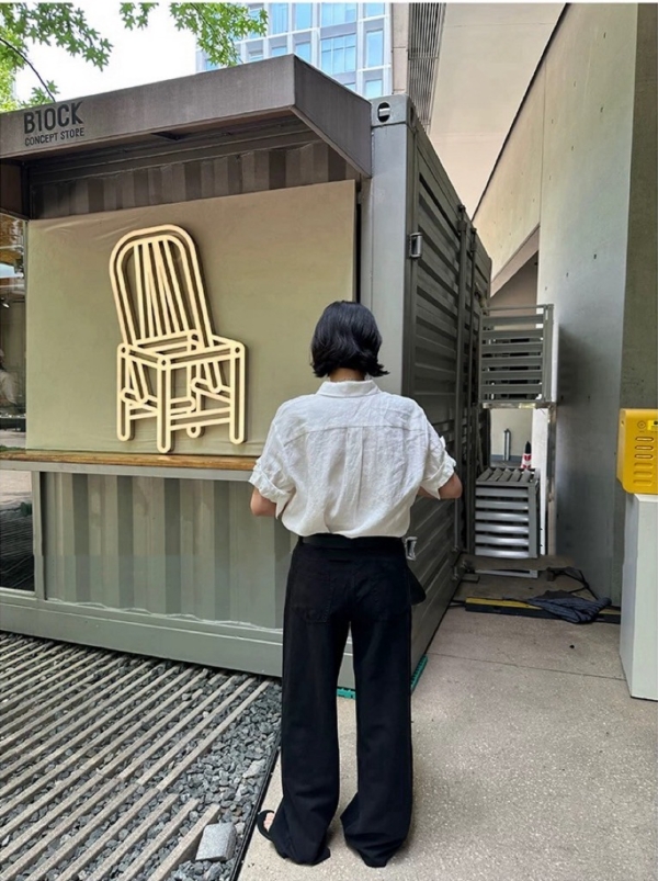 夏款純亞麻袖口翻折休閒襯衫上衣