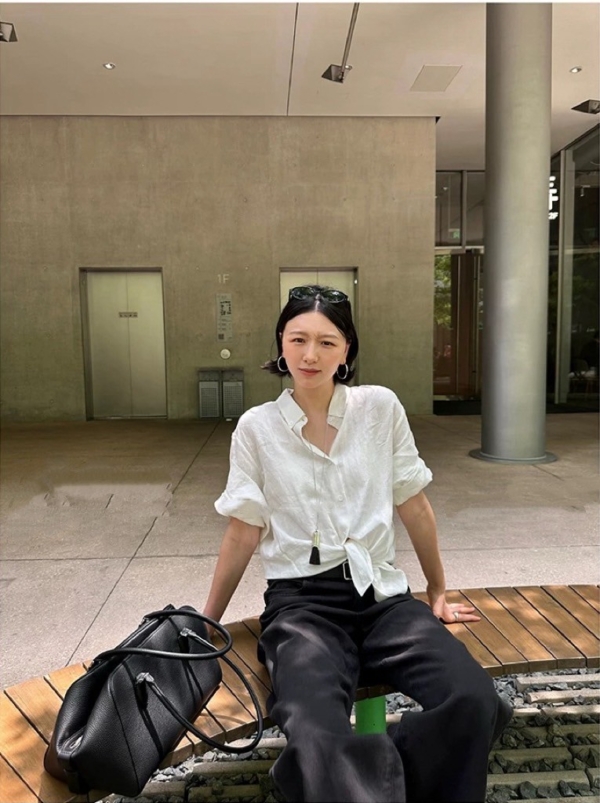 夏款純亞麻袖口翻折休閒襯衫上衣