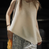 簡約不規則圓領無袖背心彈性褶皺乾爽透氣上衣